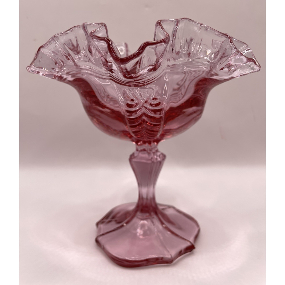 Vintage Fenton Empress Cranberry Colonial Pink Footed Pedestal Compote - Picture 8 of 12